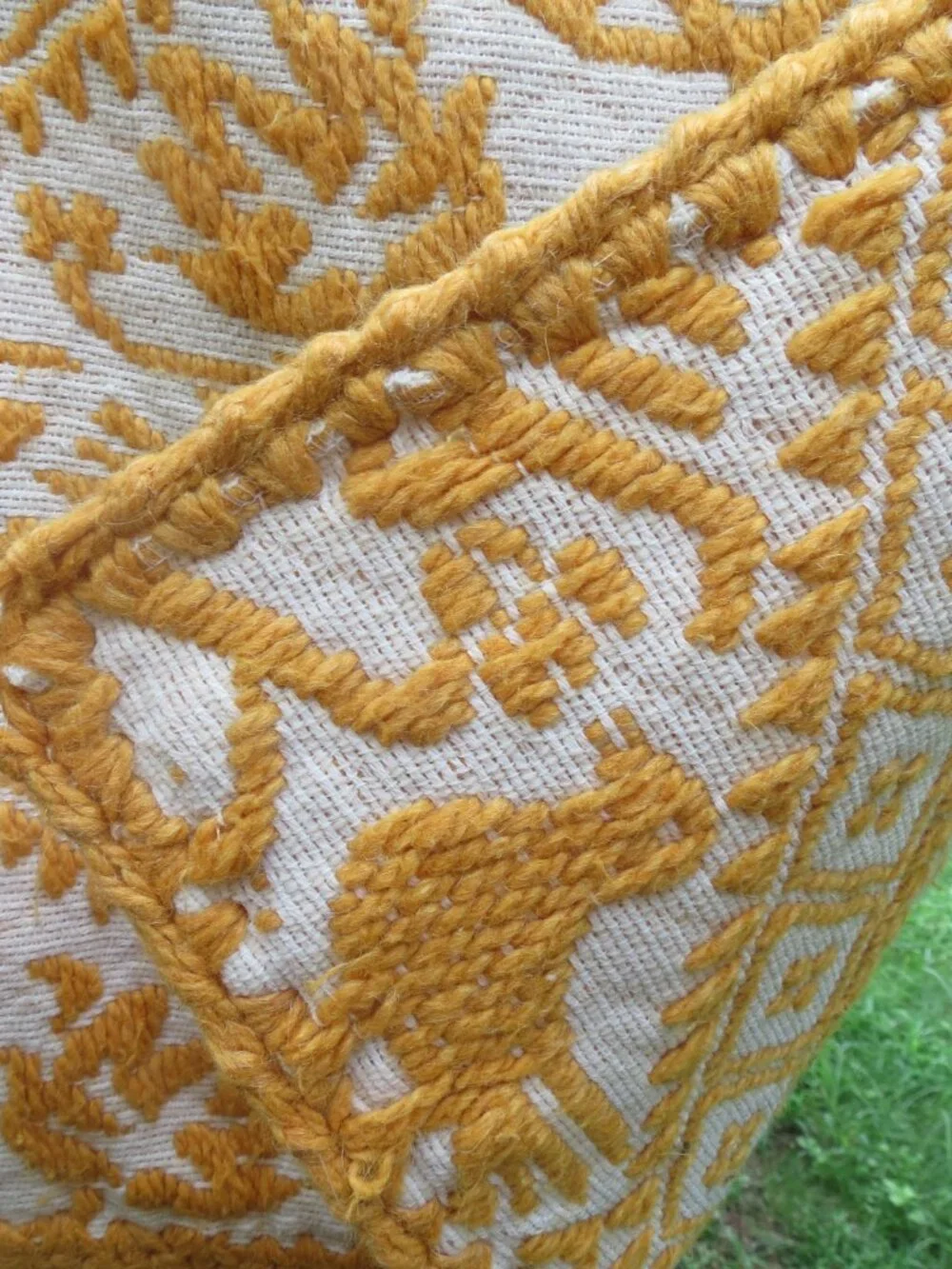Yellow Vintage BIRD design Folk Art Pillow Cover
